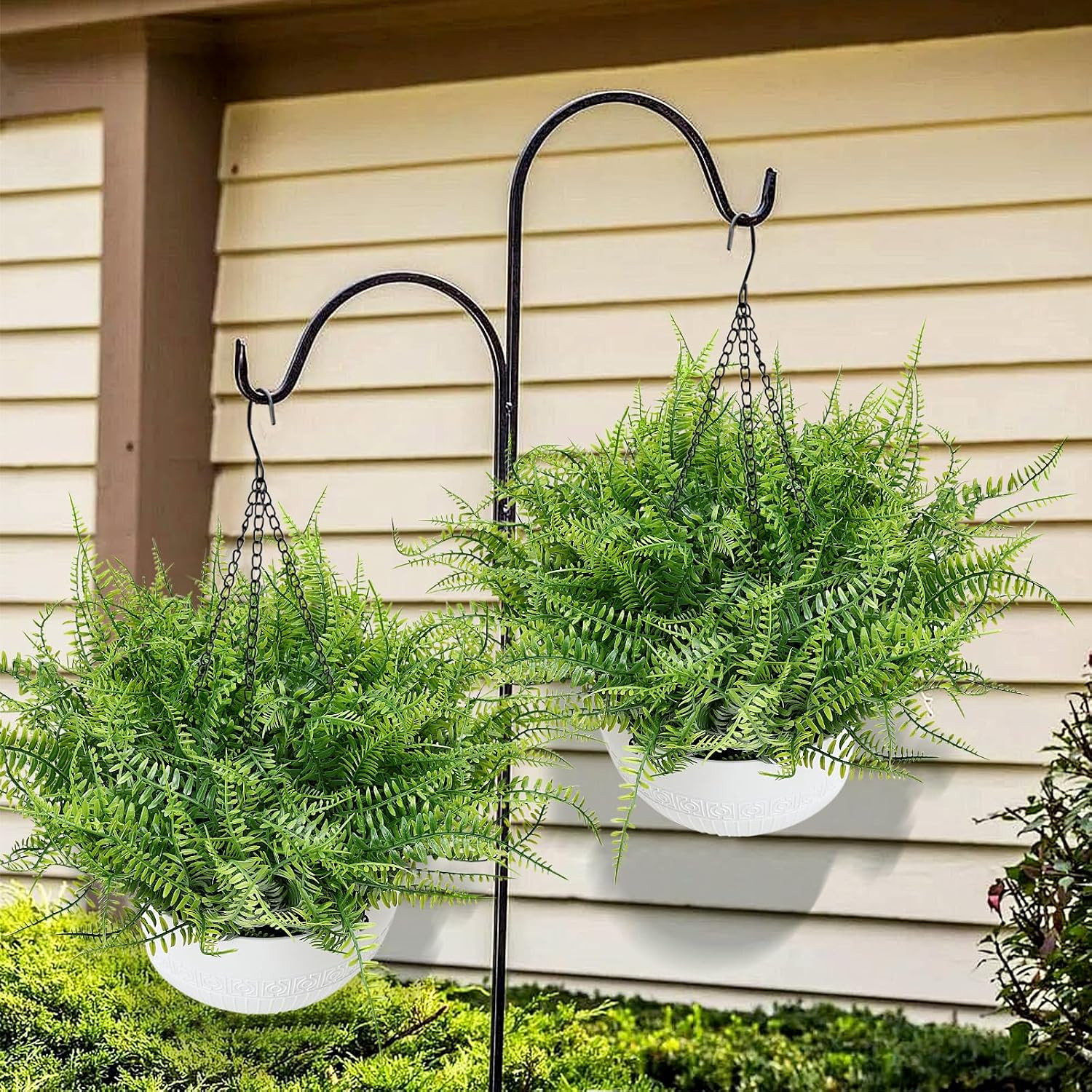 Set of 2 UV Resistant Artificial Hanging Ferns for Indoor/Outdoor Decor