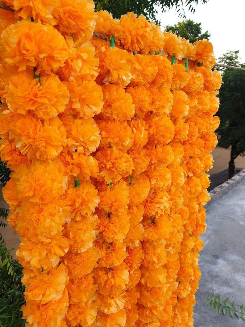 Artificial Marigold Garlands Decoration Wedding Party Festival Home Wall Decor