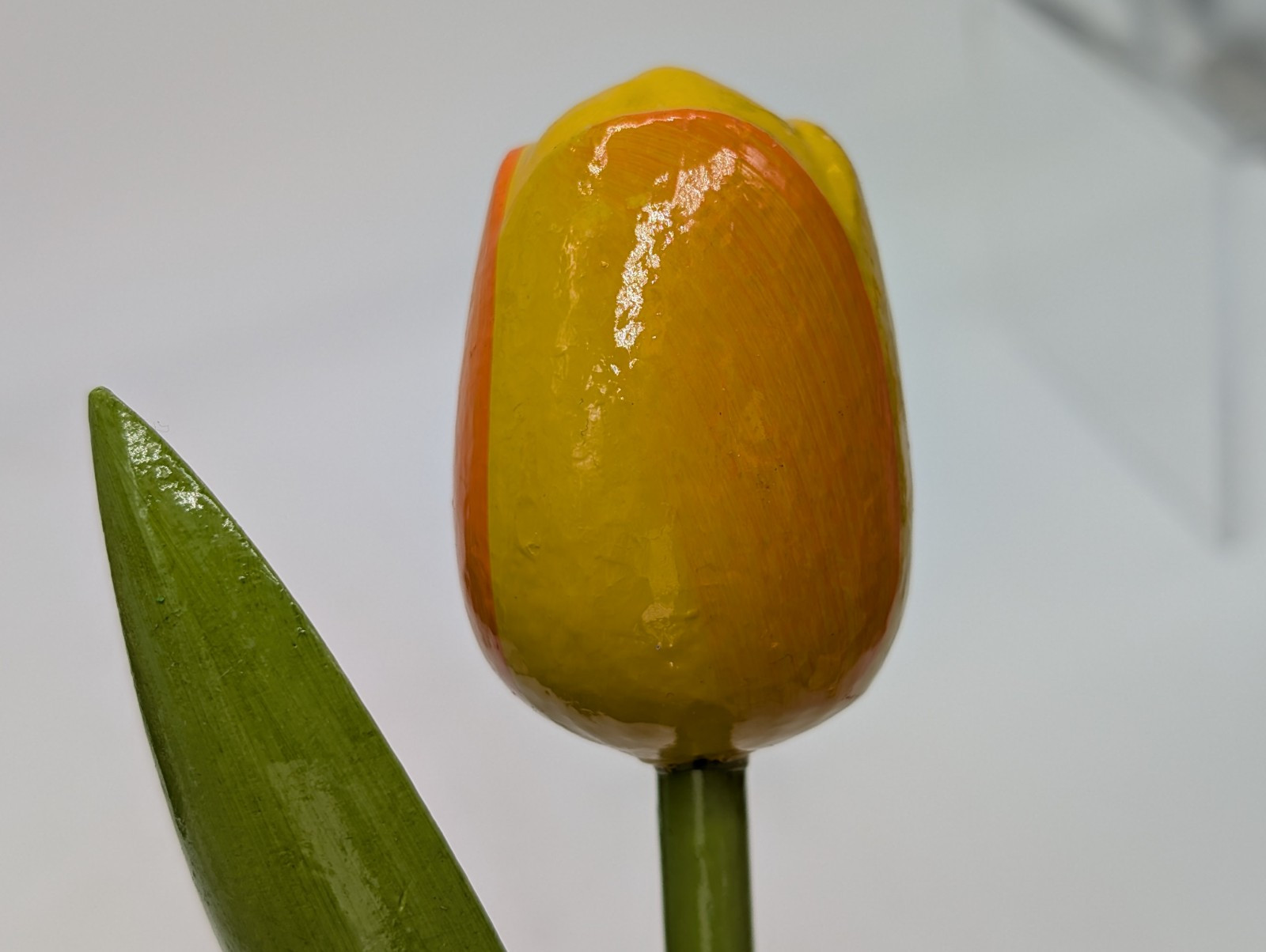 Hand Carved and Painted Wooden Flower Tulip Yellow Tiqets Holland Dutch In Base