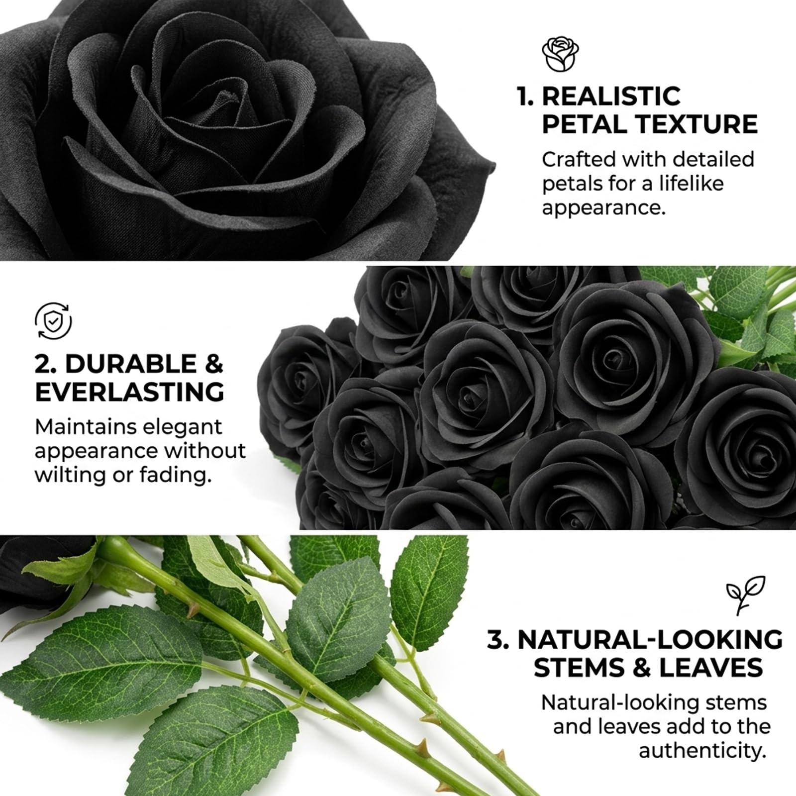 11 Pcs Black Roses Artificial Flowers, Black Roses Bouquet with Stems for Hom…