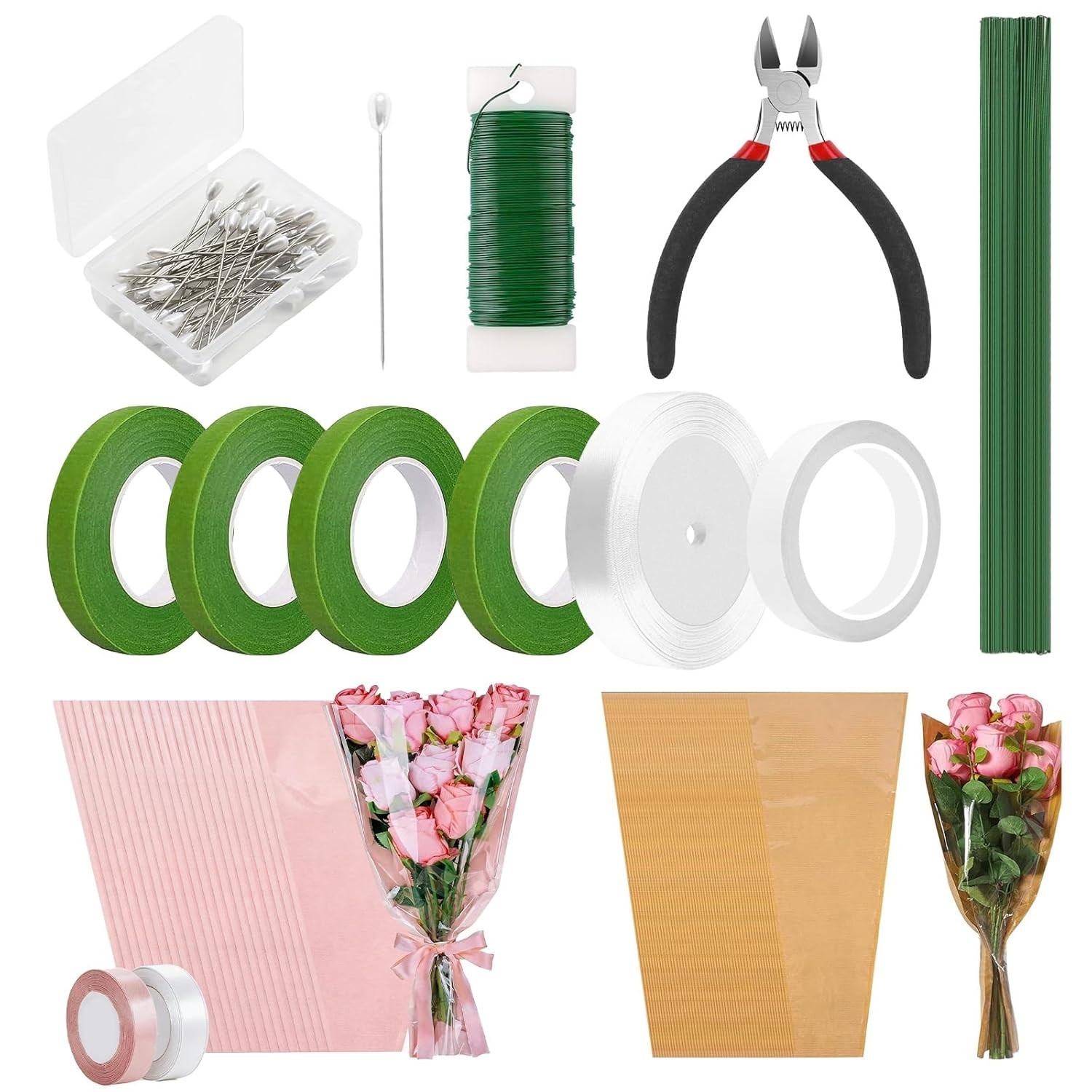 Wedding Ready: Complete Floral Arrangement Kit with Green Tape & Wrapping Bags