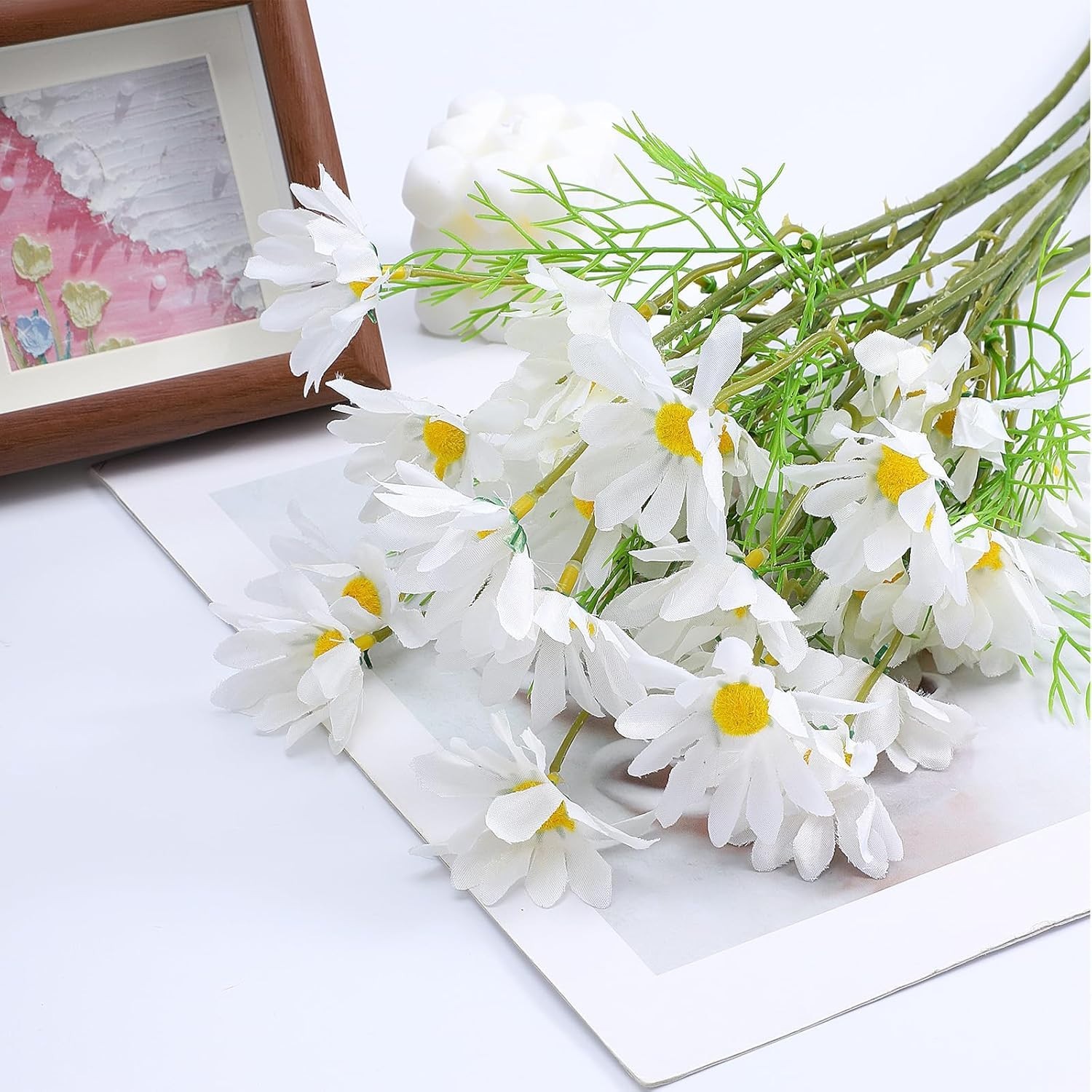 Set of 6 Realistic White Daisy Flowers – 21” for Indoor & Outdoor Decoration