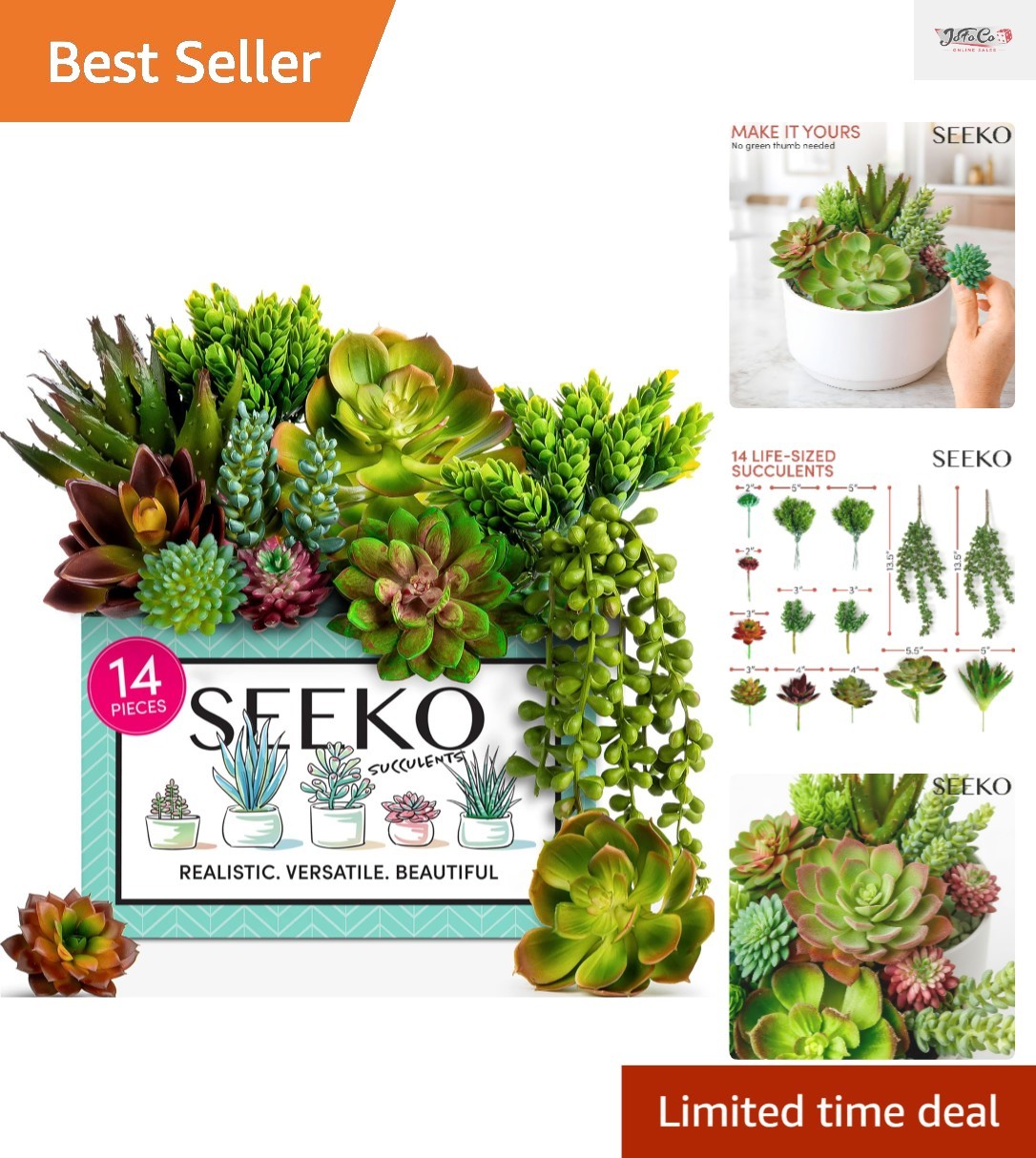 14 UV-Resistant Artificial Succulents – Realistic Home & Office Decor