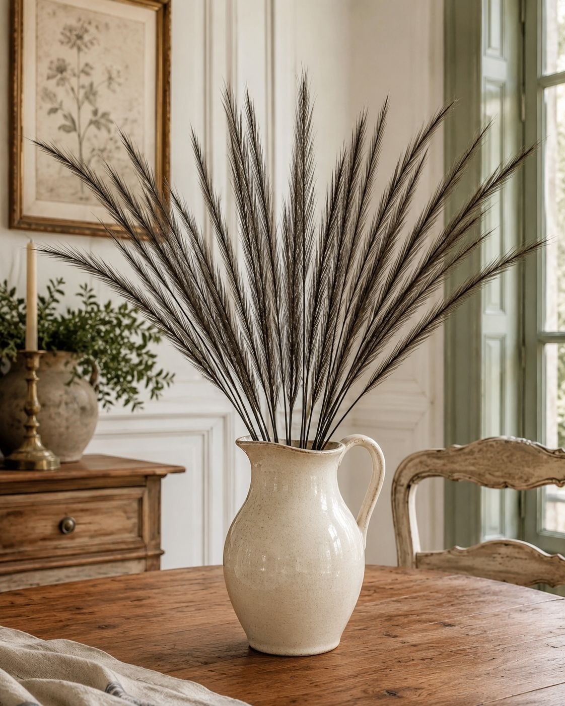 Black Pampas Grass Stems, 16 Artificial Wispy Faux Grass Stems, 31 Inch Tall Mod