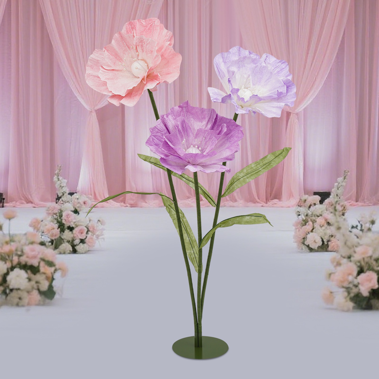 Large Artificial Flowers with Stems and Base, Huge Artificial Flower for Party
