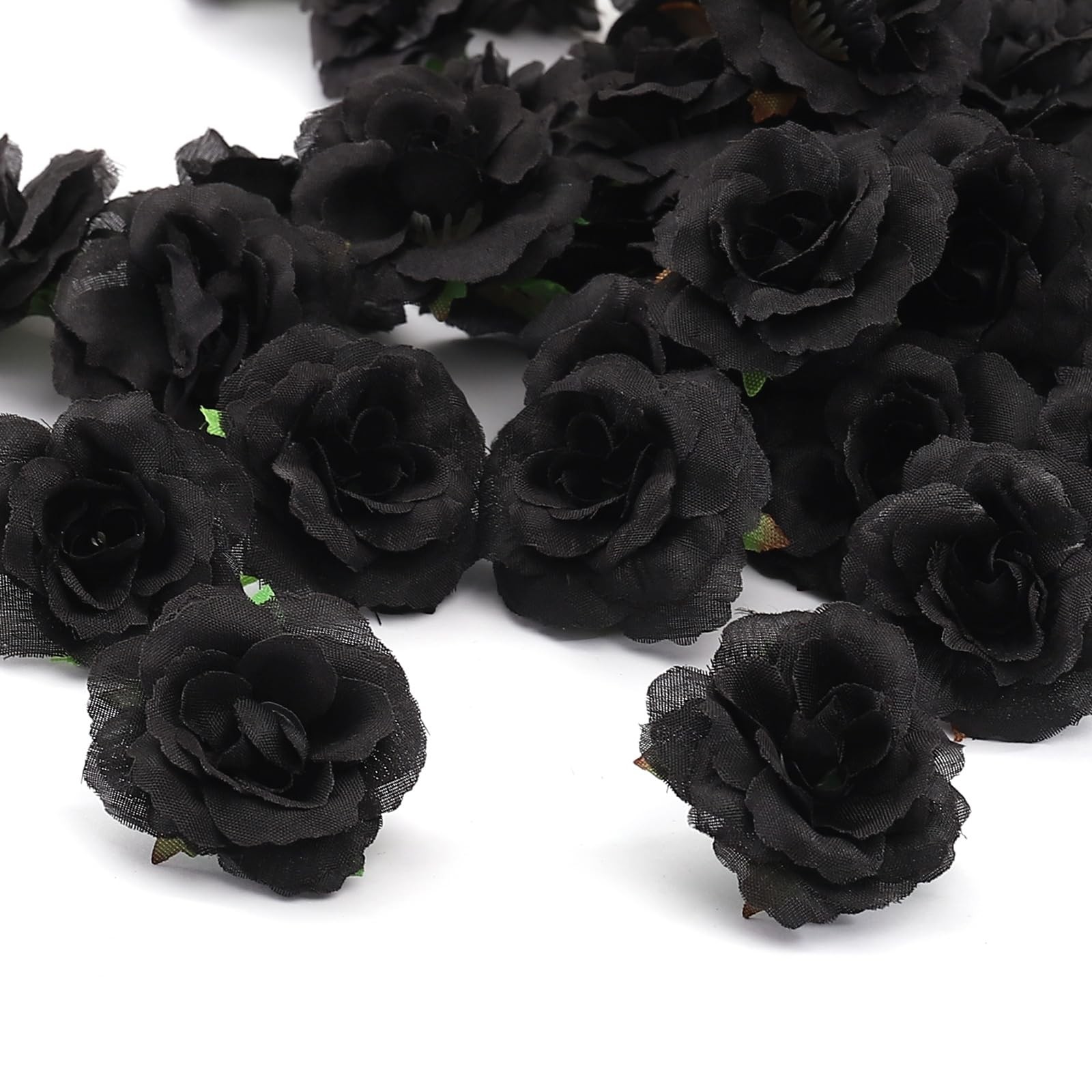 100 PCS Black 1.9 Inch Mini Artificial Silk Fake Rose Flower Heads Bulk Craft