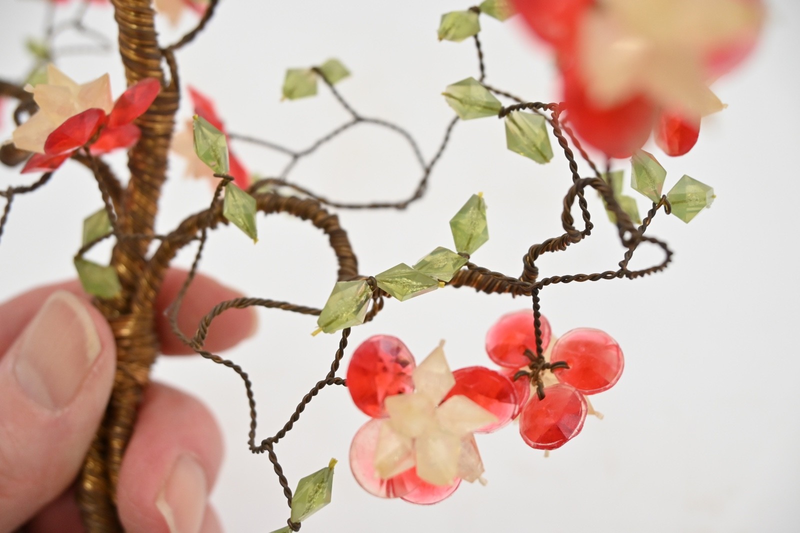 Vintage Decorative Wrapped Copper Wire Bonsai Tree Cherry Blossom Flowers