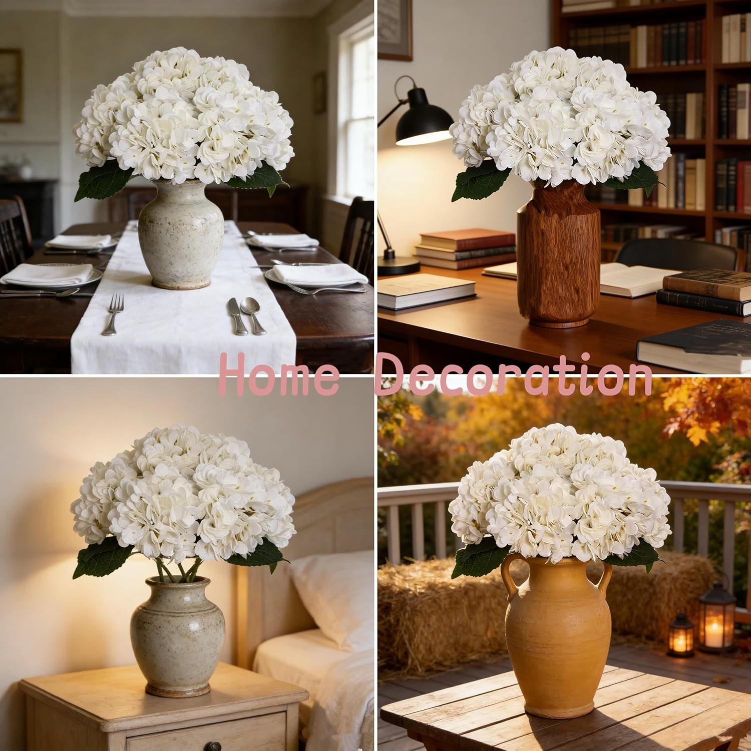 6pcs White Silk Hydrangea Flowers with Stems for Wedding