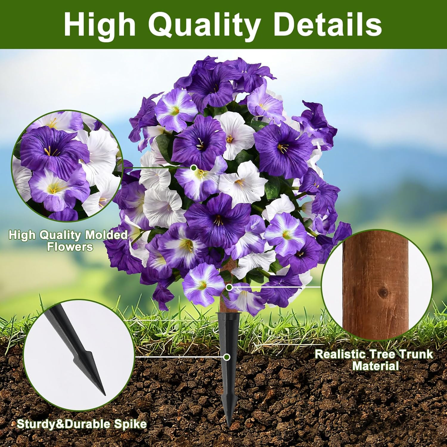 Set of 2 UV Resistant Purple Petunia Topiary Ball Trees for Outdoor Decor