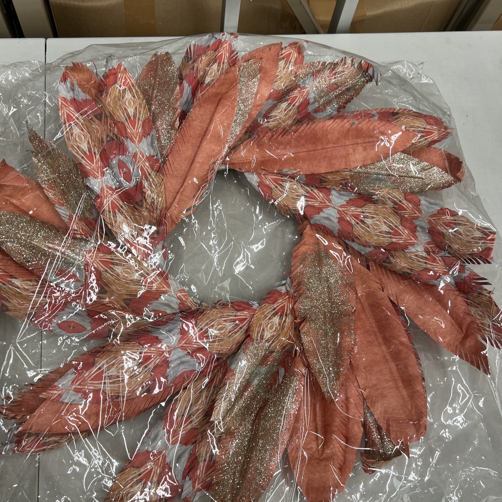 Lot Of 10 Dept 56 Coast Pacific Gold Watercolor Faux Feather Wreath Orange 24”