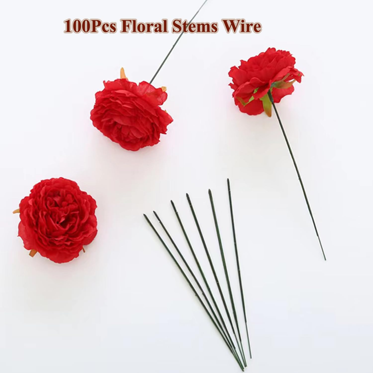 100Pcs Plastic Floral Stems Wire, Artificial Flower Rod, Green Crafts Wire Wreat