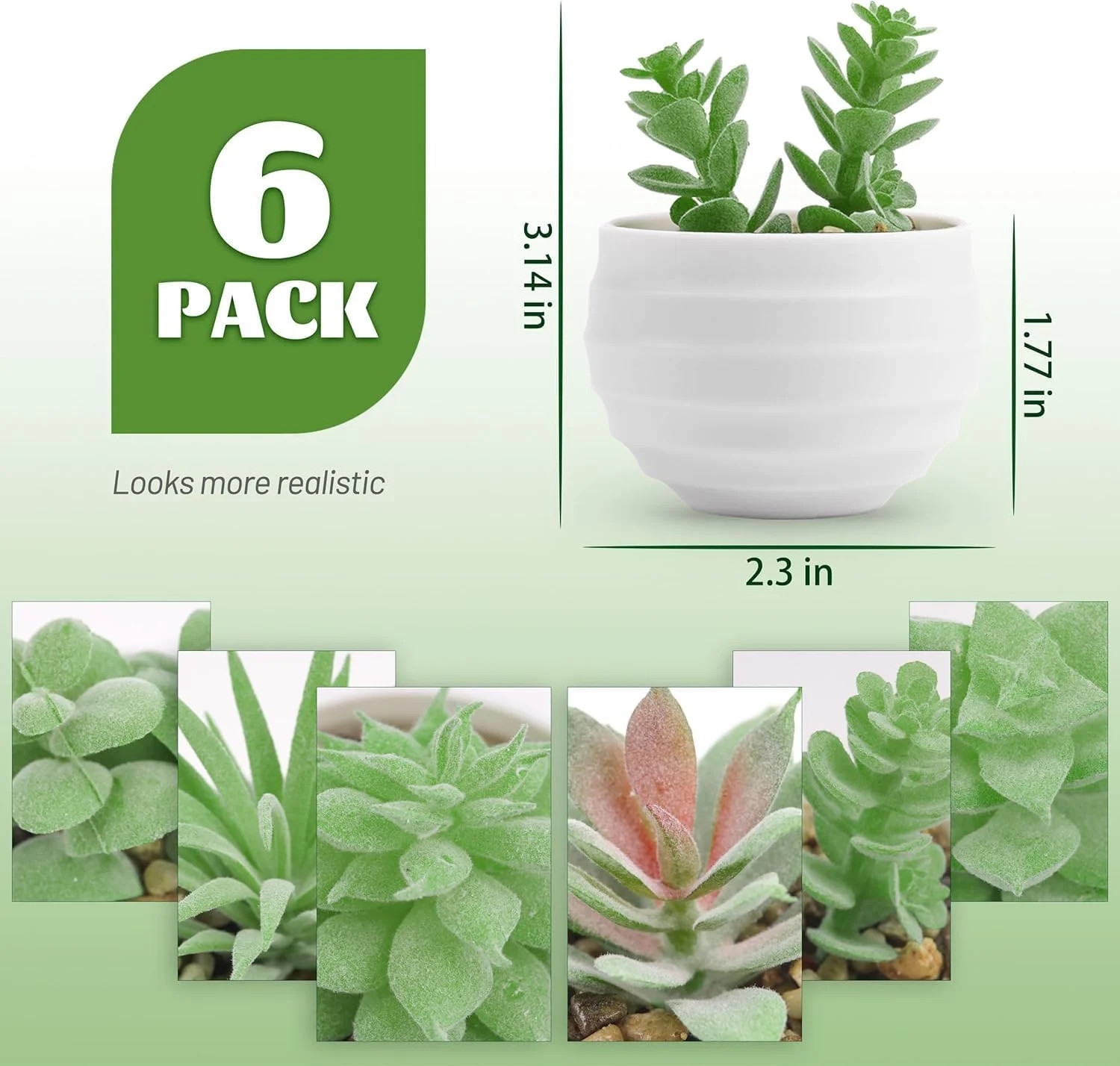 Der Rose Set of 6 Succulents Plants Artificial in Pots Small Fake Plants for Bed