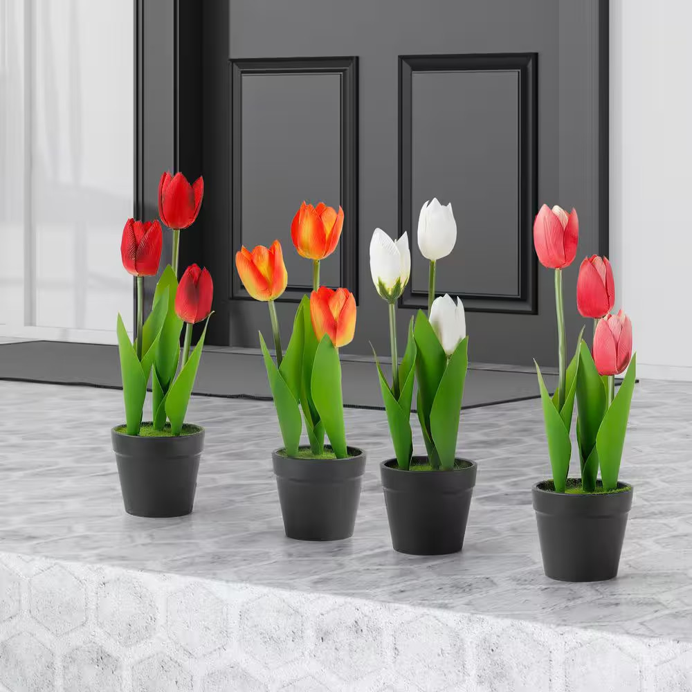 4-Pack Realistic Artificial Tulips 10 In. Multi-Color Artificial Tulips Plant fo