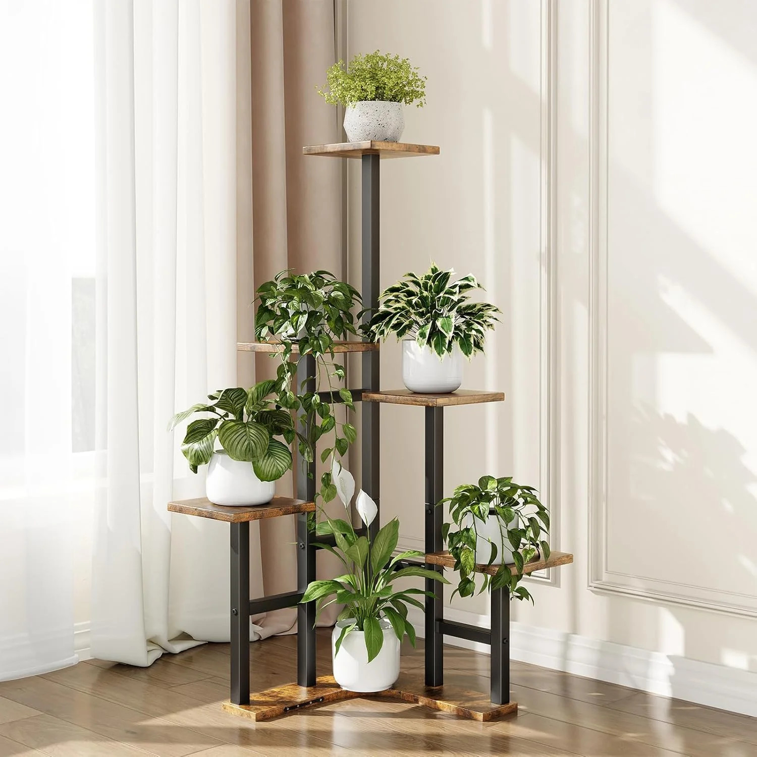 Yzosvki Corner Plant Stand Indoor, 6 Tiered Corner Plant Shelf Flower Stand for
