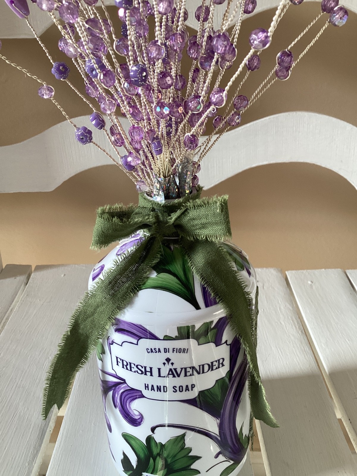 HANDMADE PURPLE HEART BEADS SILVER WIRE WRAP ARRANGEMENT BOUQUET W VASE GREEN