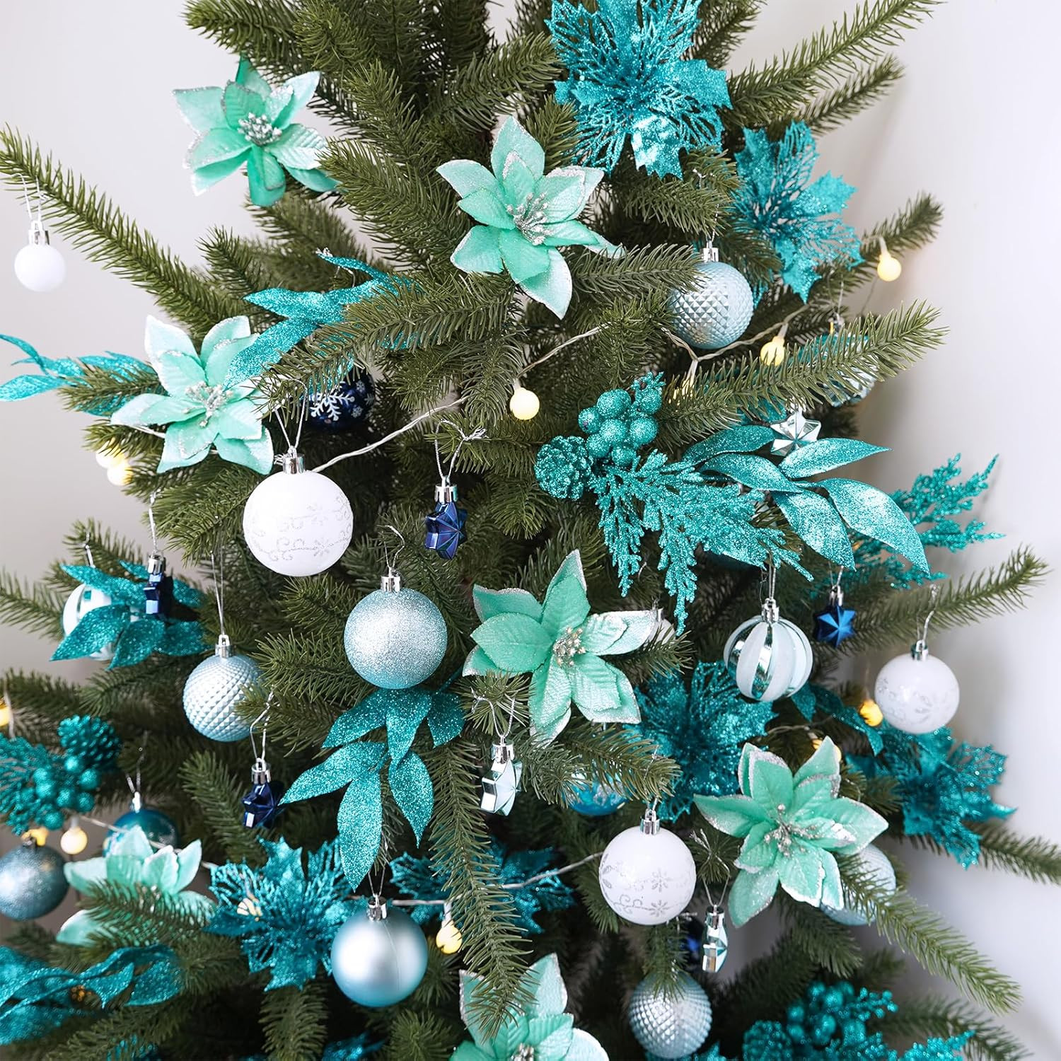 35 Pcs Christmas Artificial Poinsettia Flowers Picks Artificial Leaves Sprays