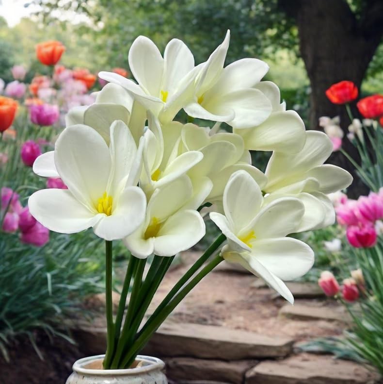 10 pc White Artificial Plumeria Flowers with Stems,13inch Real Touch Lifelike…