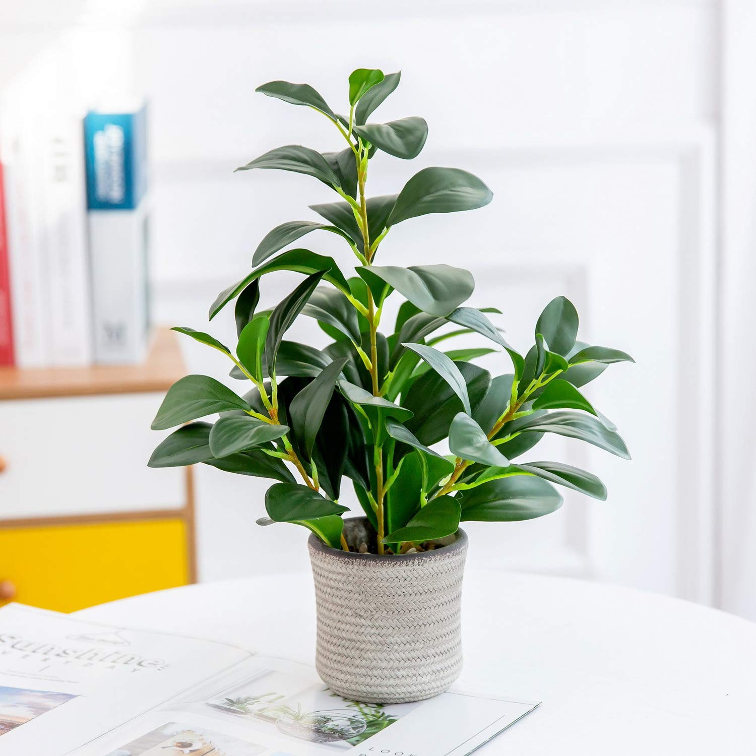16 inch Artificial Indoor Plants Office Desk Faux Plant Peperomia Leaf Ficus Pla