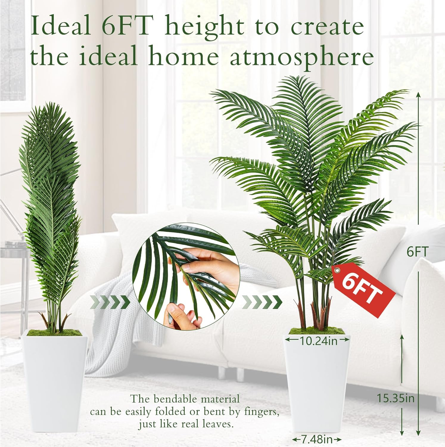 6FT Artificial Palm Tree, Tall Faux Palm Tree Indoor with Fake Plants Tall, Arti
