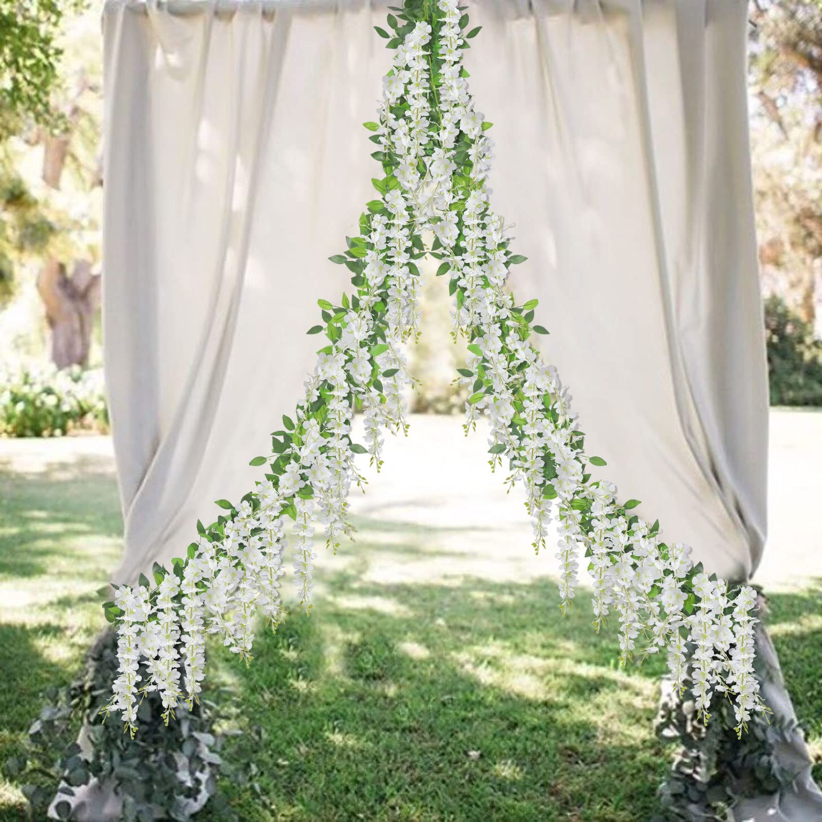 U’Artlines 20Pcs 7.2 Ft/Piece Artificial Wisteria Garland Silk Fake White Wis…