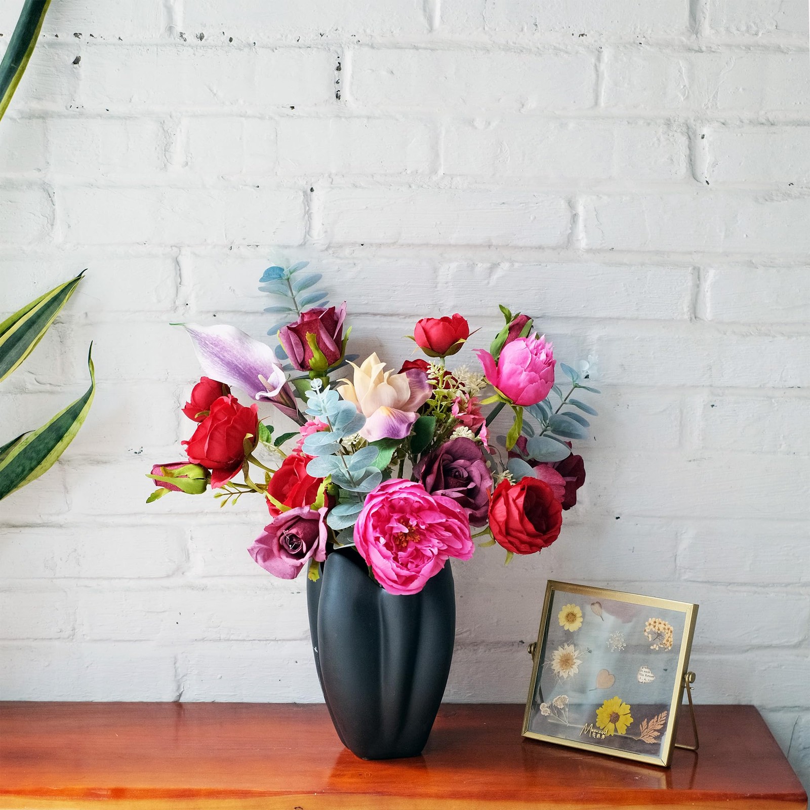 Red Pink Mixed Artificial Rose Peony Real Touch Bouquet Lifelike Floral Decor