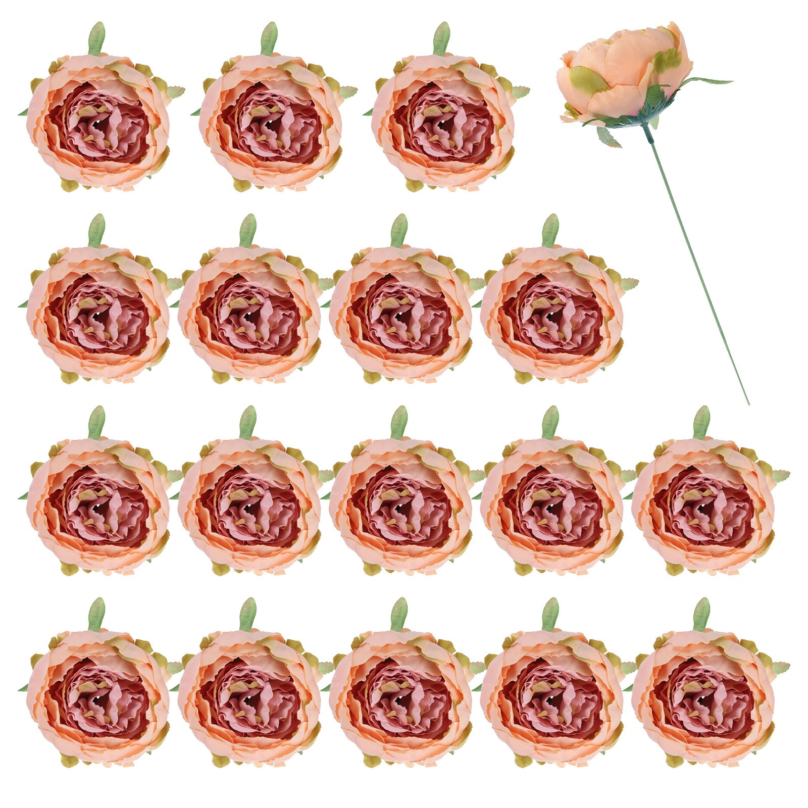 25Pcs Peonies Artificial Flowers Fake Peony Flowers with Stems Orange Pink