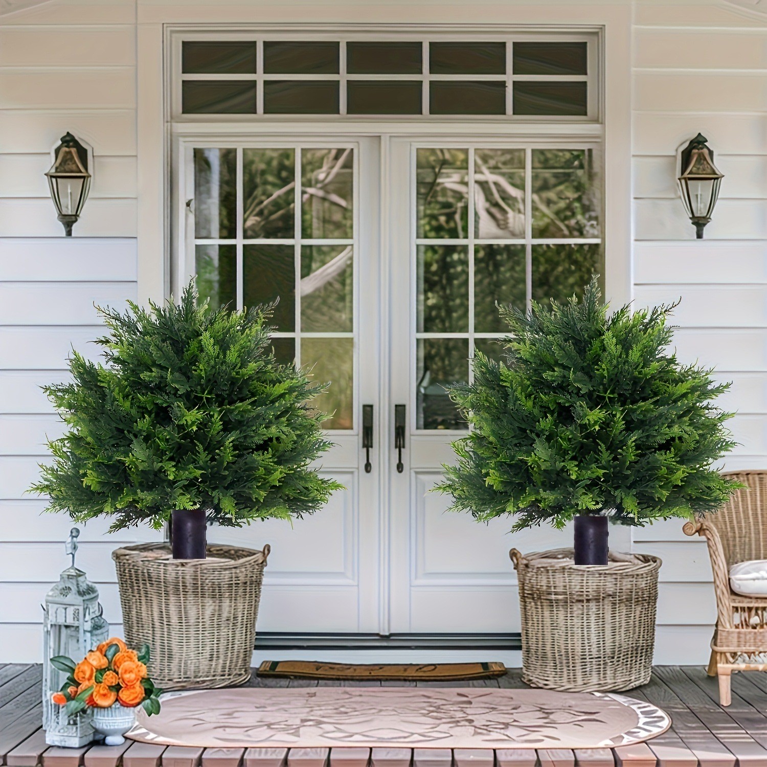 2Pcs 23.6″ Faux Cypress Topiary Tree Artificial for Indoor Outdoor Garden Decor