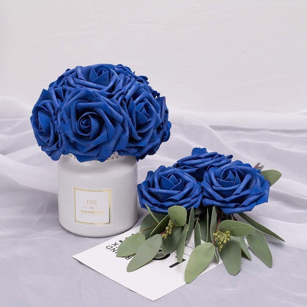 Transform Your Space with 50 Eco-Friendly Royal Blue Artificial Roses & Leaves