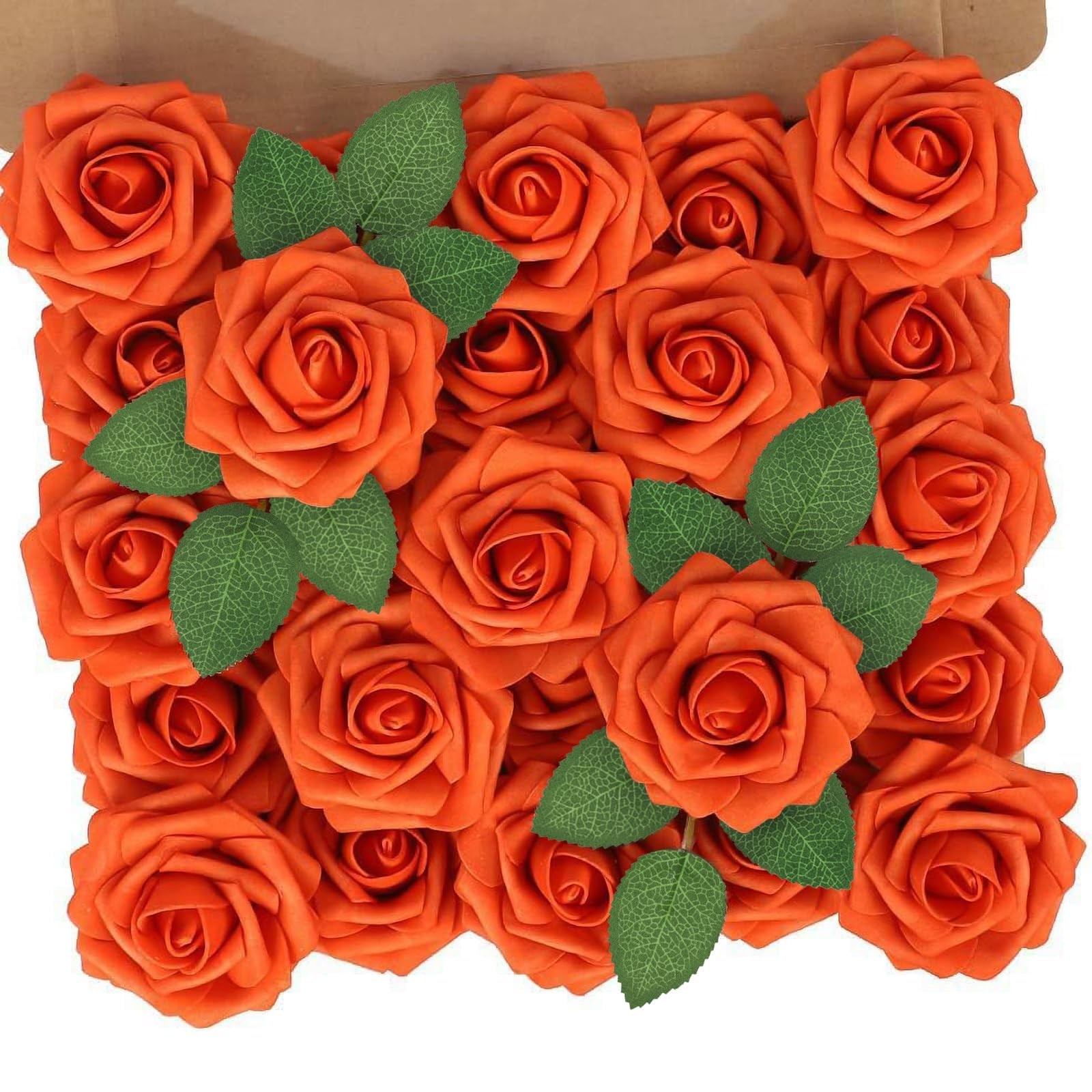 25 PCS Artificial Fall Orange Roses Flowers Wedding Bouquet Centerpiece Decor