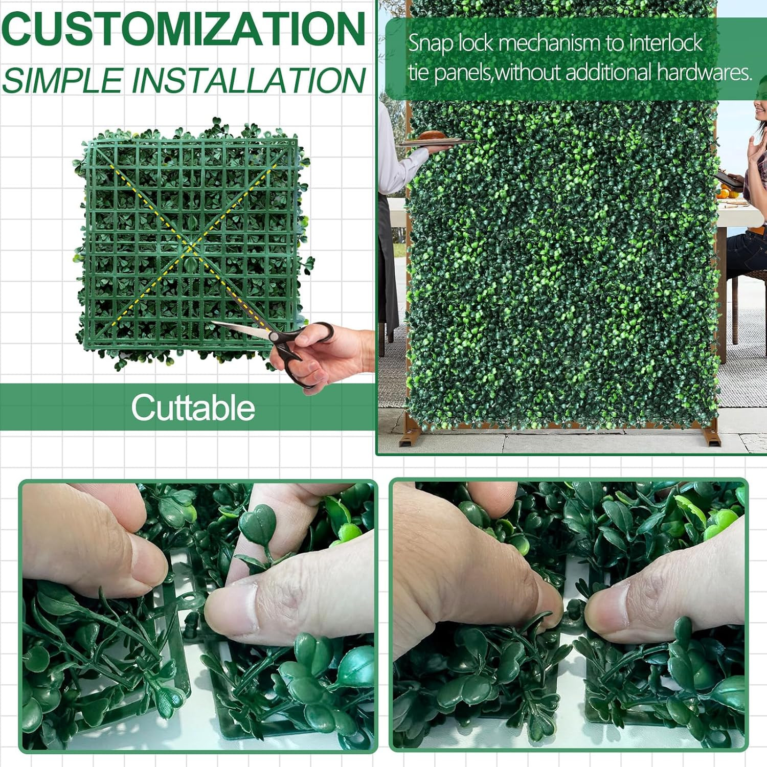 12Pcs 10″X10″ Grass Wall Panels Backdrop, Artificial Boxwood Hedge Wall for Indo