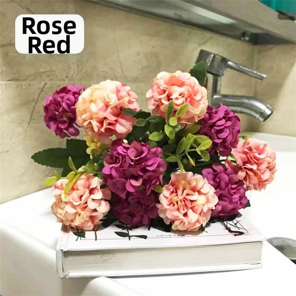 Wedding Silk Hydrangea Bouquet Blue Pink Yellow White Green Rose Red 31cm Decor