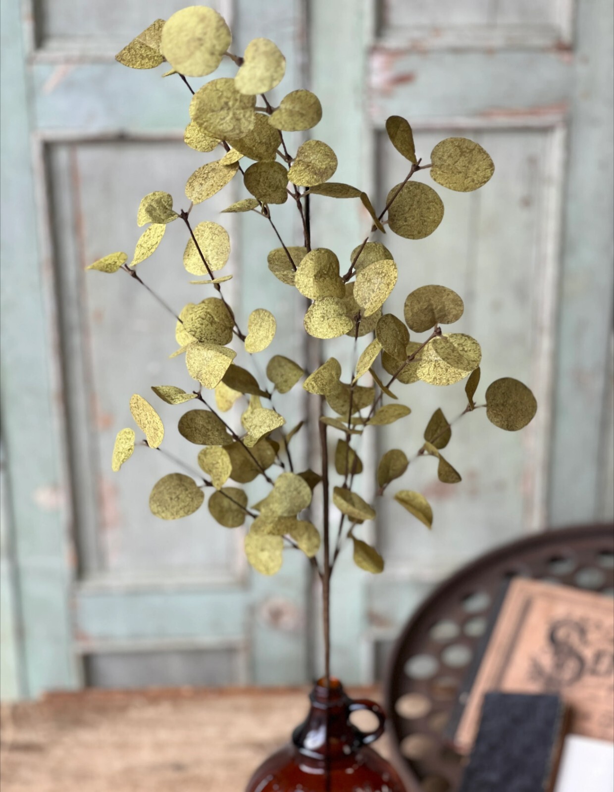 34″ Dark Green Penny Leaf Floral Pick Decor Accent