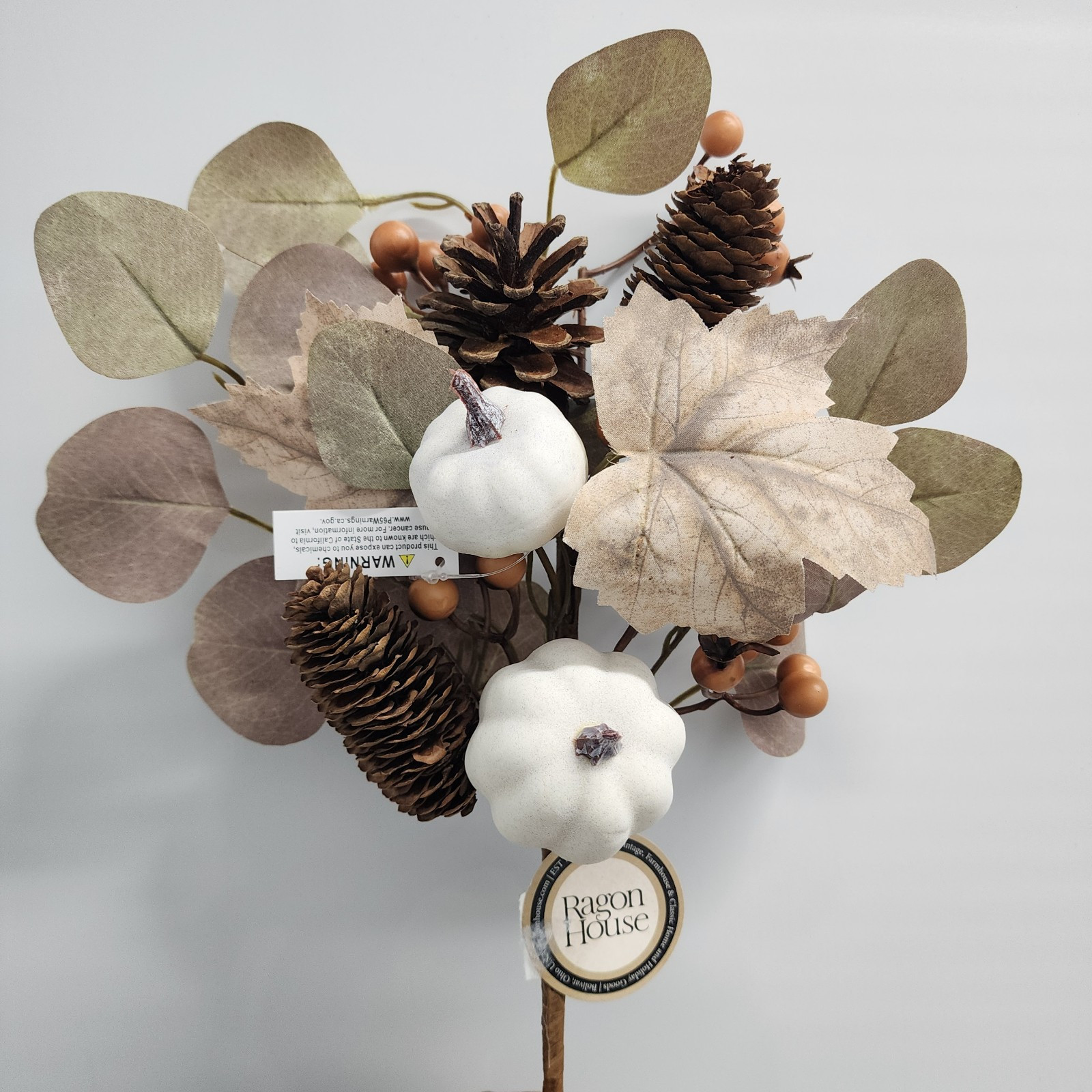 Set of 2 Rustic Autumn Faux Pumpkin and Maple Leaf 17″ Floral Sprays