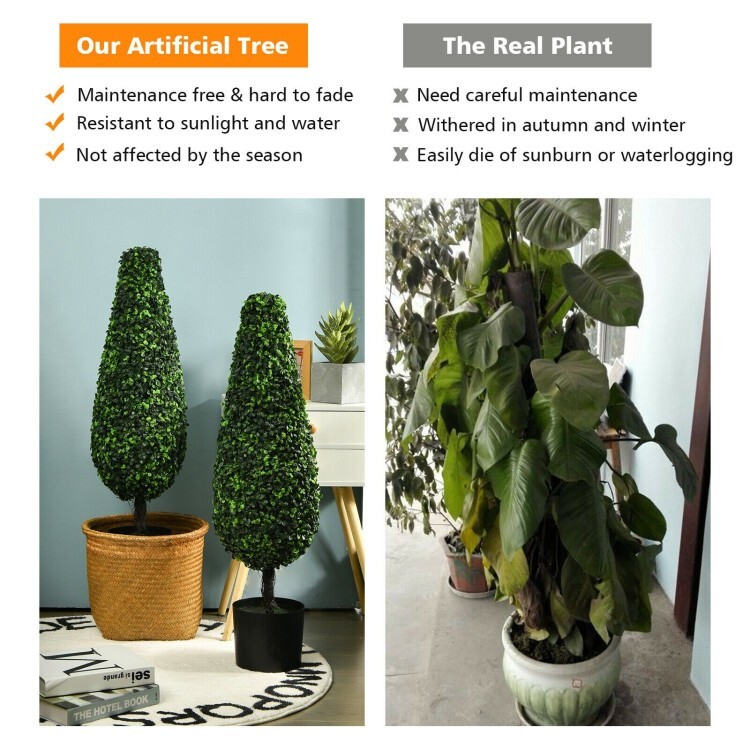 2 Pack Artificial Tower 3FT Topiary Tree UV Resistant Indoor Outdoor Office Tree