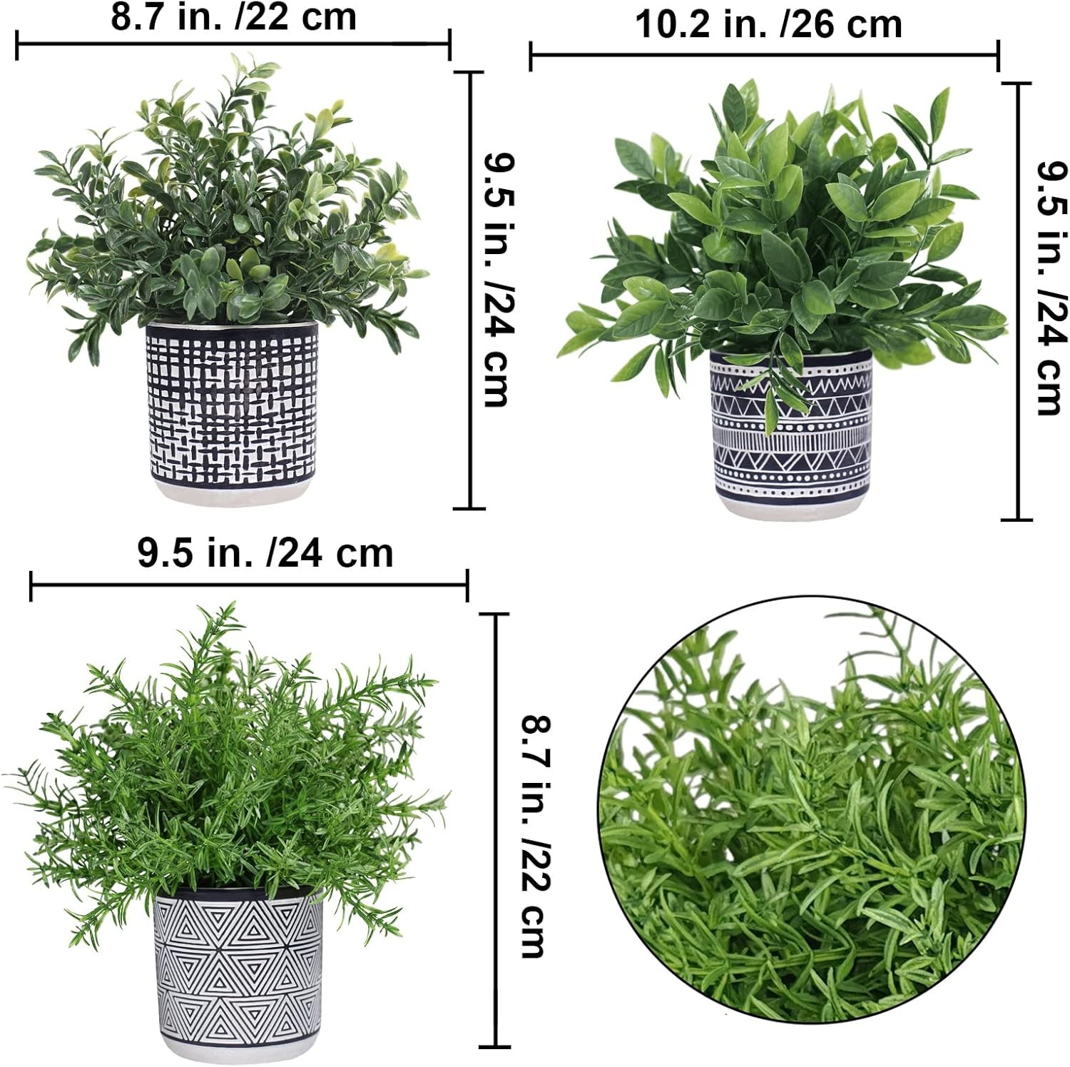 Winlyn Set of 3 Small Potted Plants Artificial Eucalyptus Rosemary Green