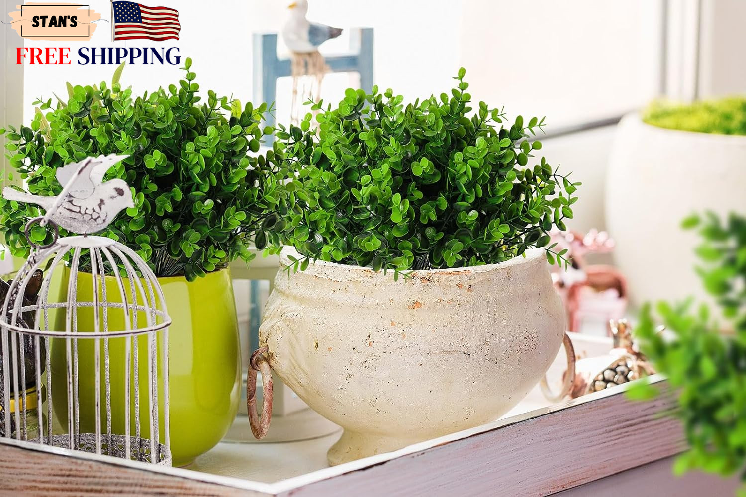 8 Bundles Artificial Bushes Greenery Plants Stems Faux Shrubs Boxwood Plants Out