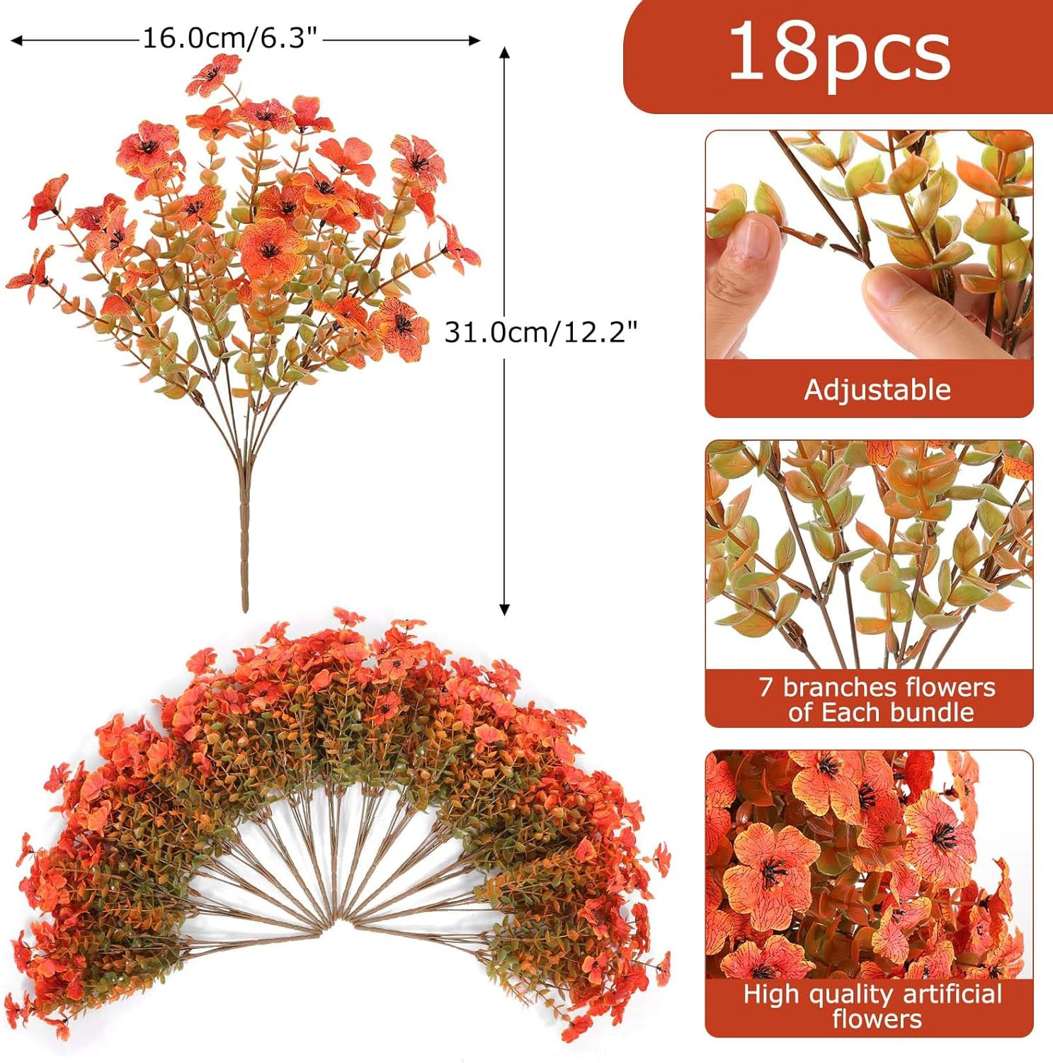 18 Pcs Artificial Mum Flowers for Outdoors, Faux Fall Mums Silk Flower Outside