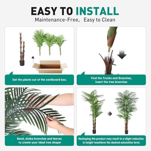 Tall Triple Golden Cane Palm Artificial Tree 7ft, Large Topical Fake Tree wit…