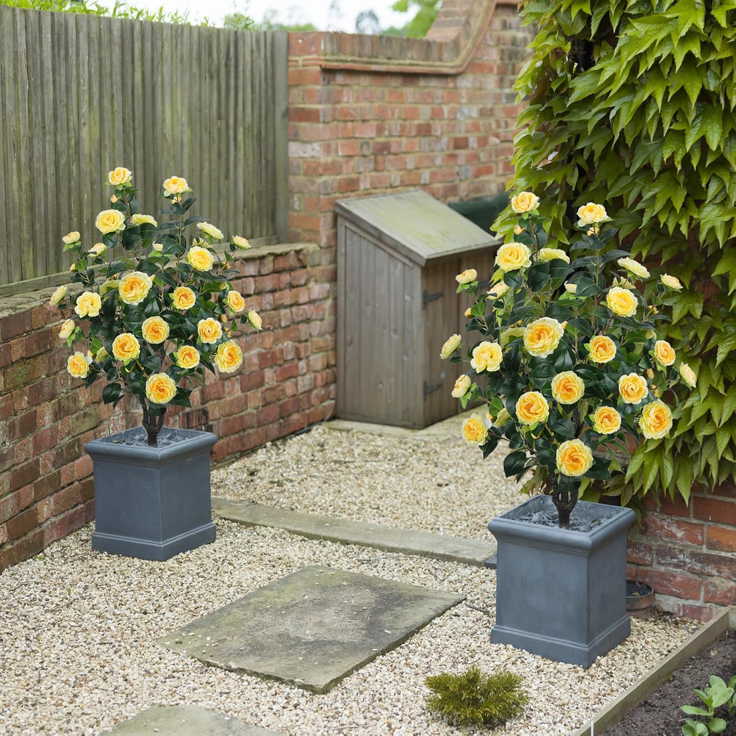 3.6FT Artificial Camellia Fake Tree, Artificial Plants & Flowers with 32 Yellow