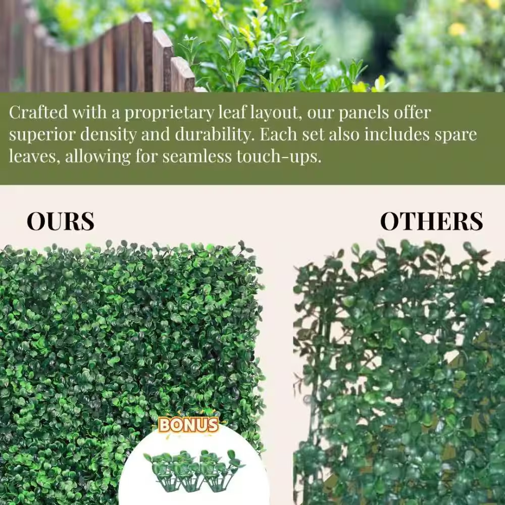 24 Piece20 In. H X 20 In. W Artificial Boxwood Hedges Plastic Grass Wall Panels