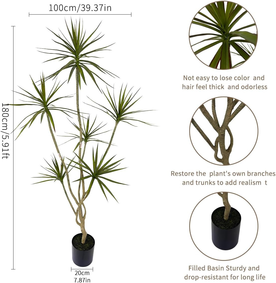 Artificial Dracaena Marginata,6Ft Tall Fake Plants Artificial Dracaena Marginata