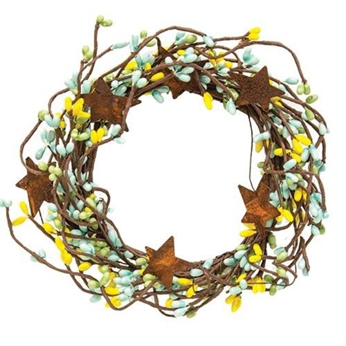 NEW PRIMITIVE Berry Wreath Candle Rings 2pcs YELLOW GREEN BLUE Rust Stars 4″Pips