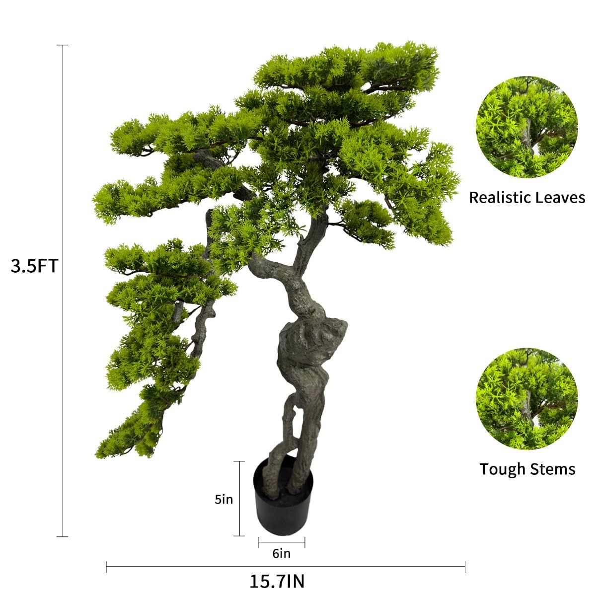 3.5ft（43in） Artificial Bonsai Tree Juniper Faux Plants Indoor Big Fake Plants…