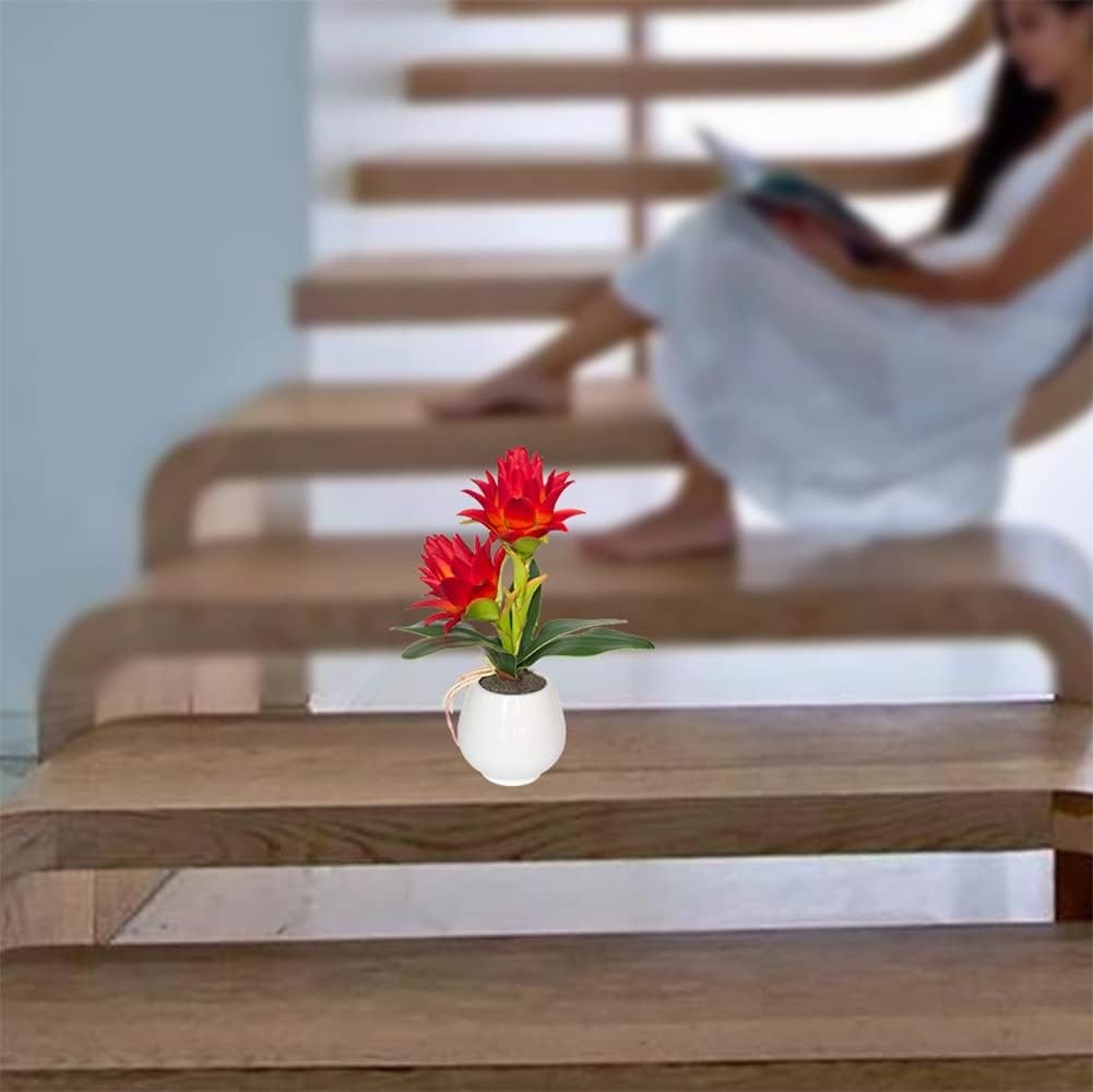 Red Potted Bromeliad – Artificial Flowers with Vase for Home and Office Decor…