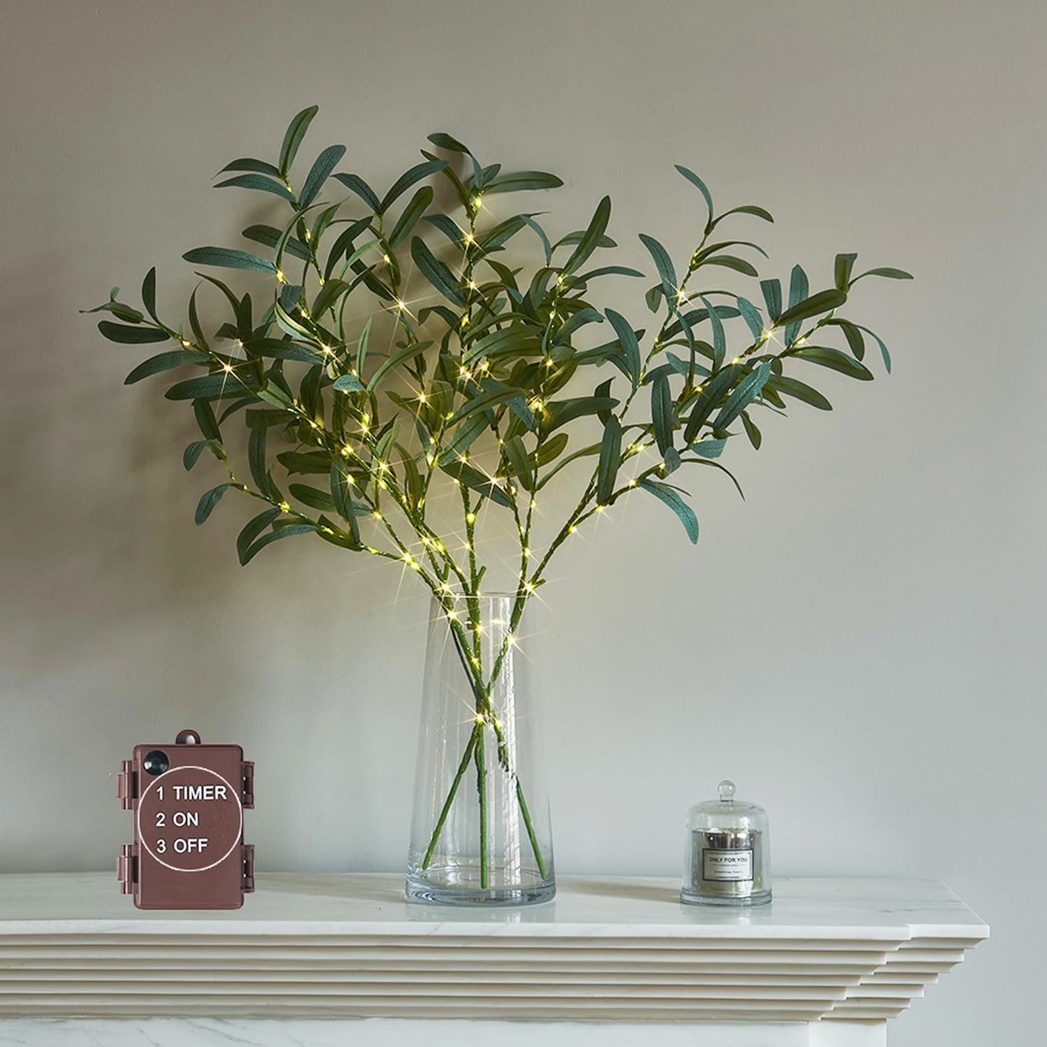 Lighted Olive Branches 24IN 72 LED with Timer Battery Operated Lit Artificial…