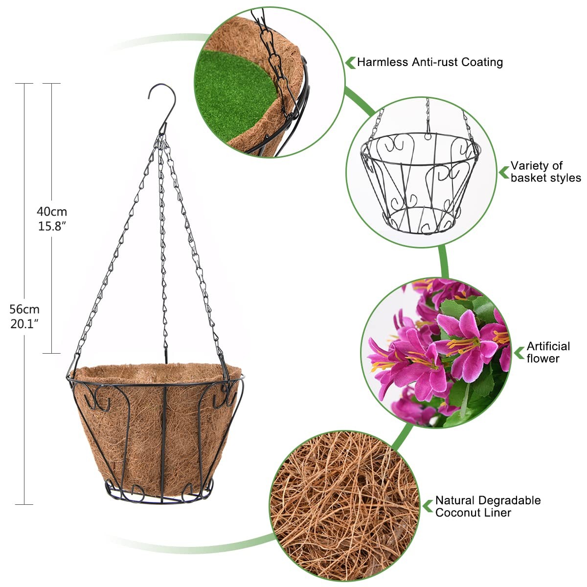INQCMY Artificial Hanging Flowers in Basket for Spring Summer Outdoor Porch Deco