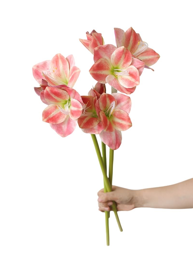 Artificial Amaryllis Flowers, 21.5 inches, Red, White, Pink, Set of 3, Faux L…