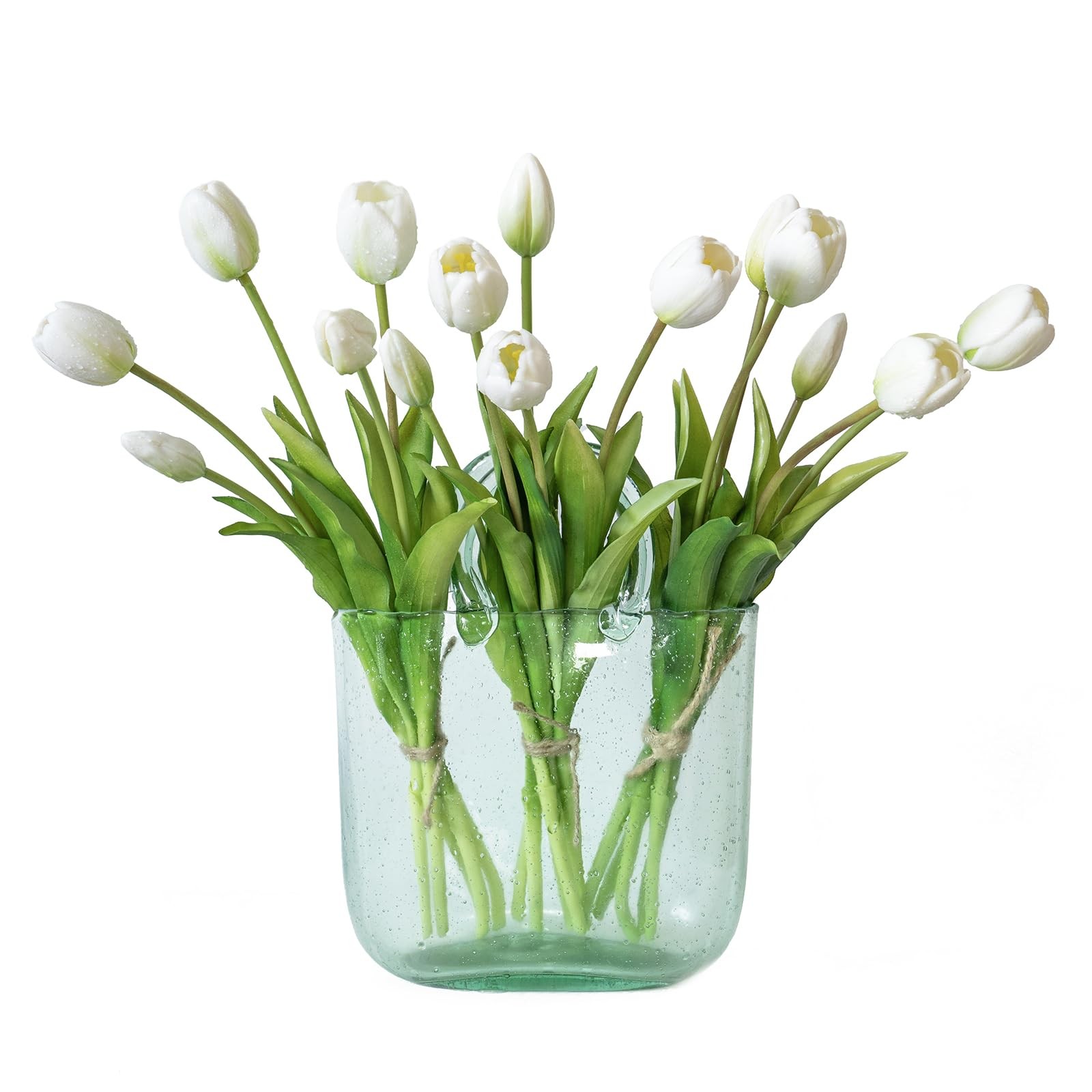 15 PCS Artificial Tulips Flowers Soft Touch Realistic Latex Bouquet White