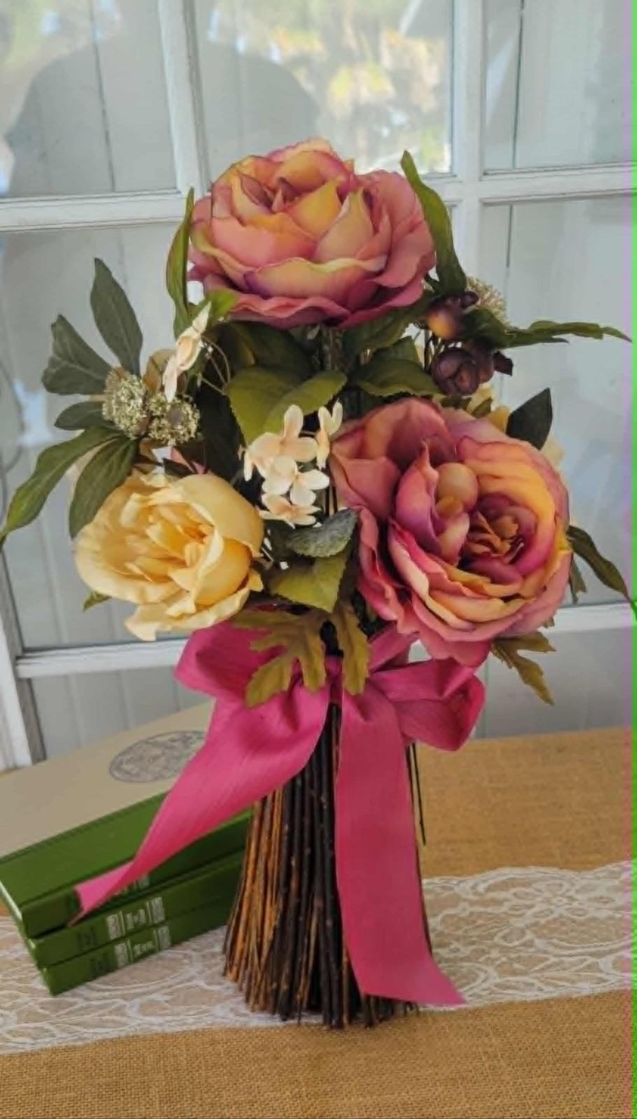 Table Top Floral Arrangement, Free-Standing Topiary Roses Bouquet Home Decor