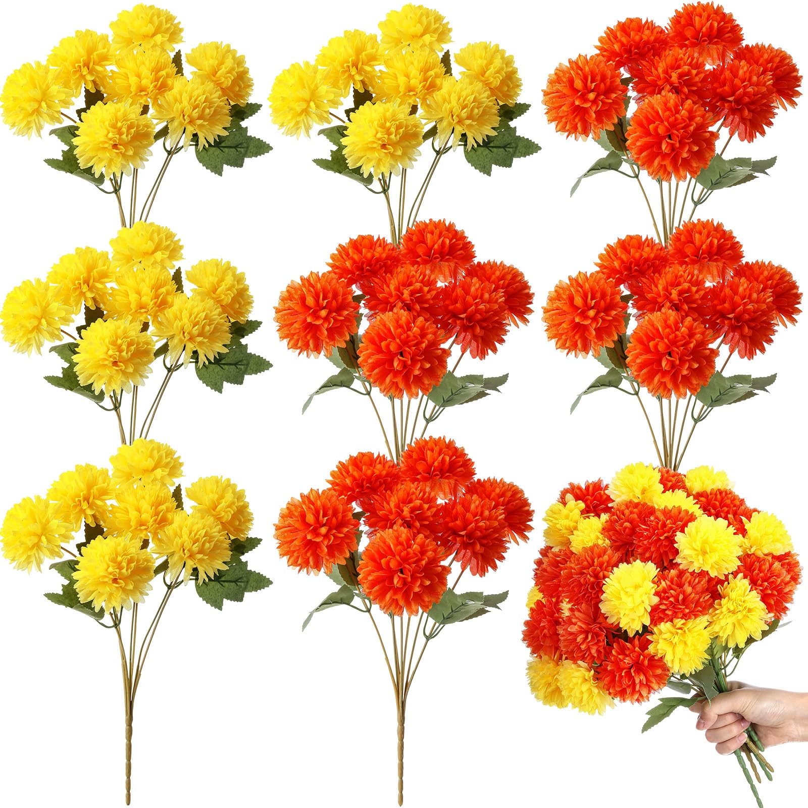 10 PCS Artificial Marigold Flower Faux Chrysanthemum Silk Bouquet Orange